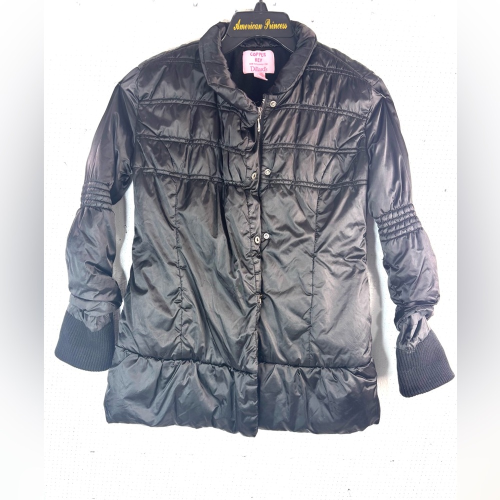 Copper Key 10/12 Girls Zip Snap Front Puffer Jacket in Black - Kids